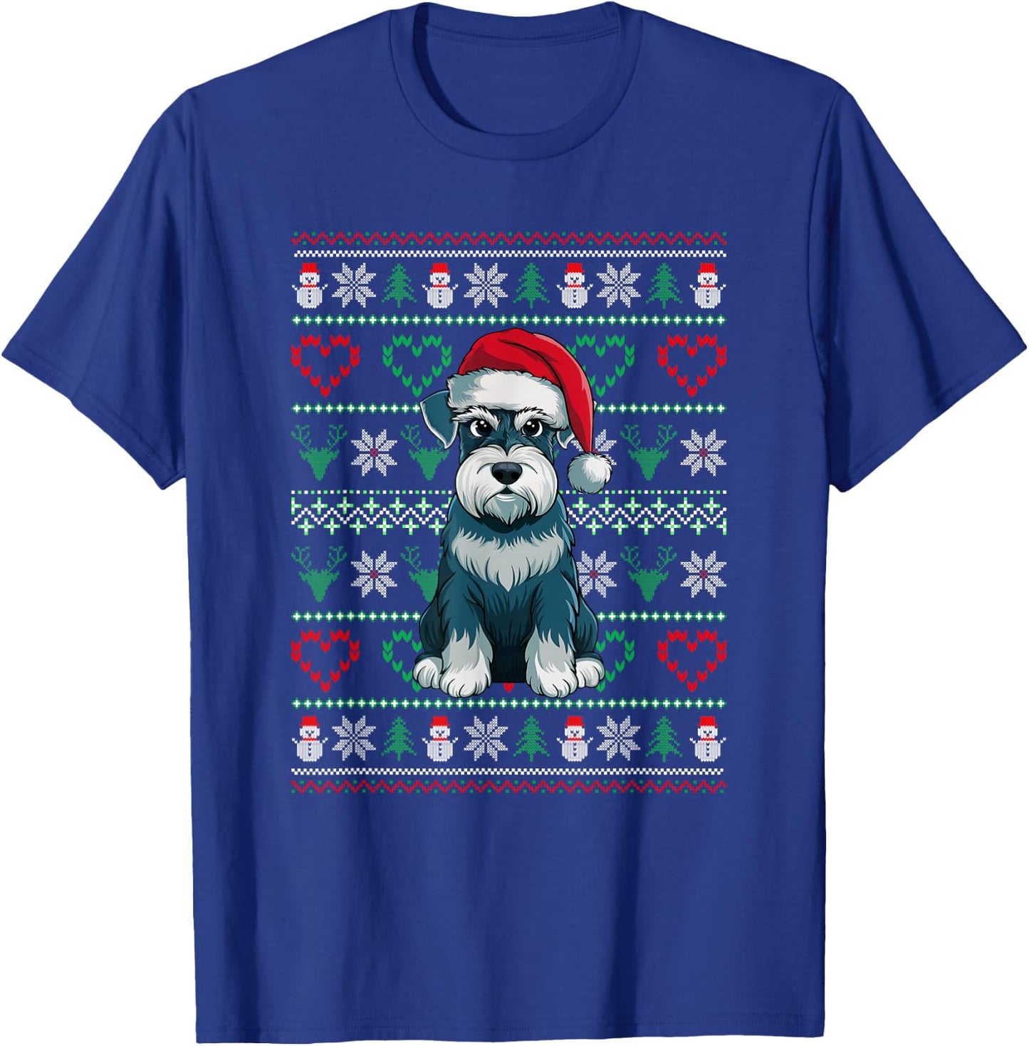 Ugly Christmas Schnauzer Dog Wearing Santa Hat Xmas Pajama T-Shirt - T-Shirt | Royal