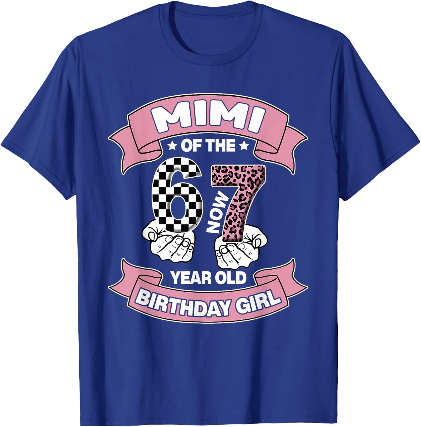 Mimi 67 Birthday 7 Years Old Ribbon Leopard Family T-Shirt - T-Shirt | Royal