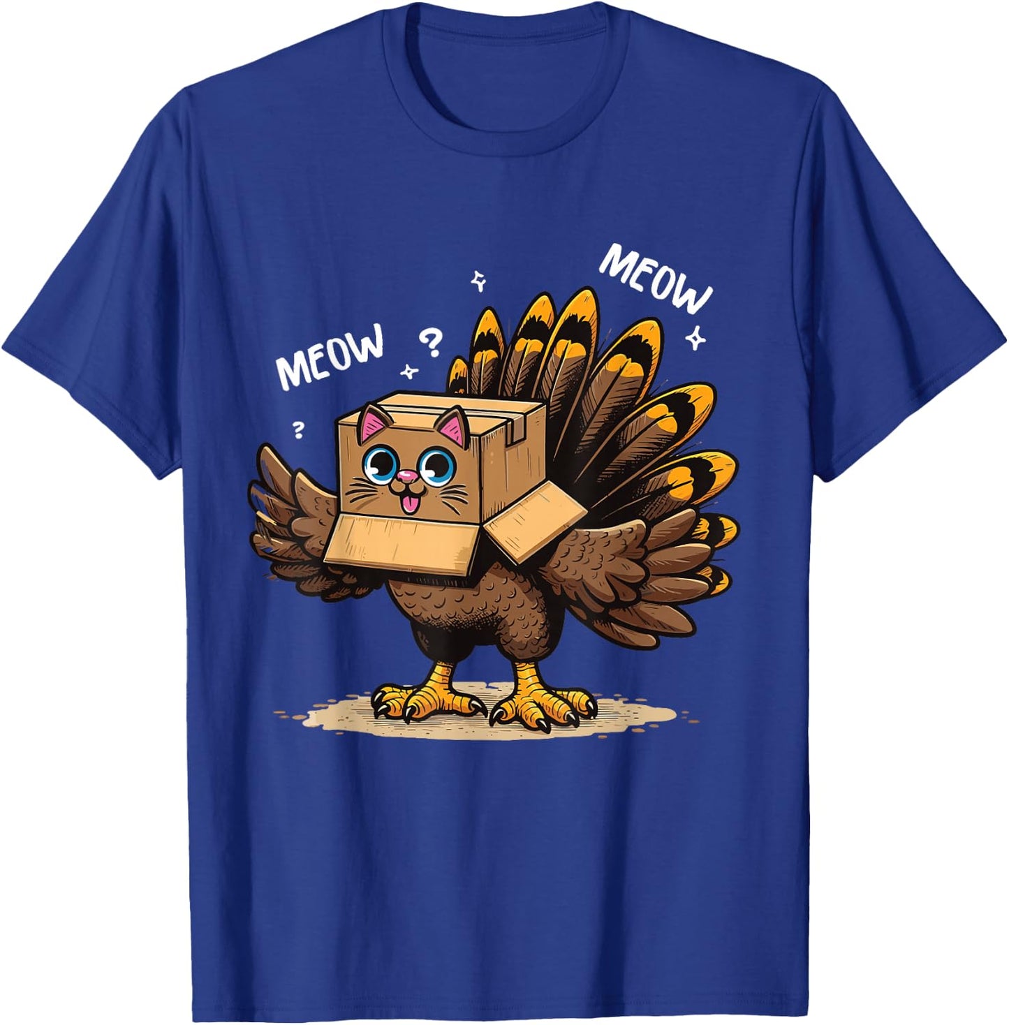Thanksgiving Turkey Cat Meow Funny Men Women Thanksgiving T-Shirt - T-Shirt | Royal