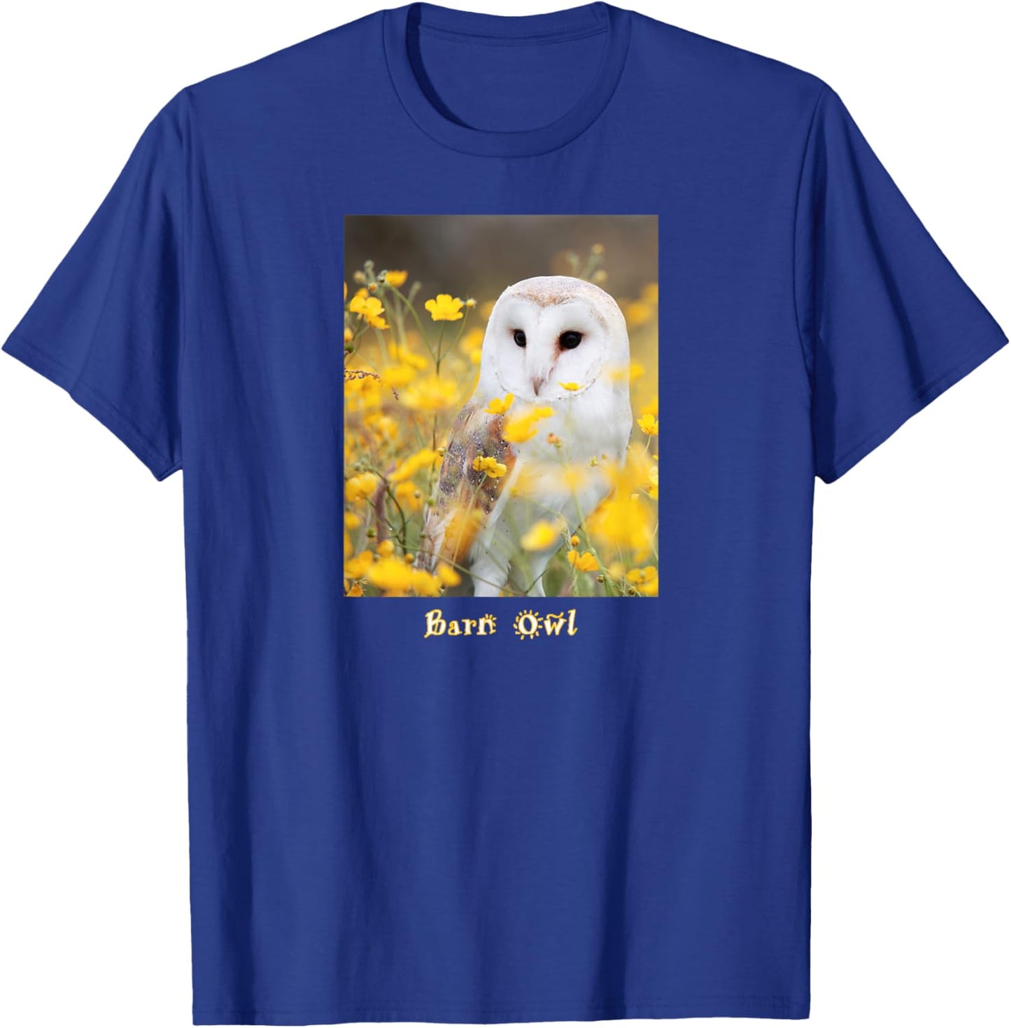 Barn Owl In Field Of Bright Yellow Flowers T-Shirt - T-Shirt | Royal