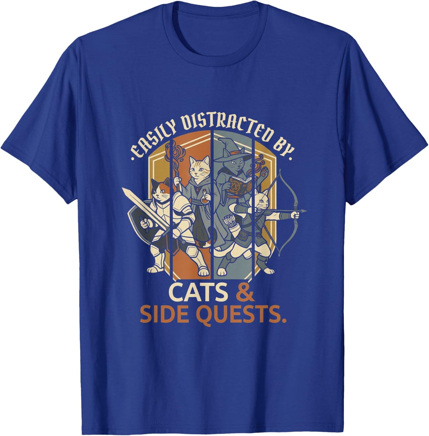 Easily Distracted By Cats and Side Quests Funny RPG Gamer T-Shirt - T-Shirt | Royal