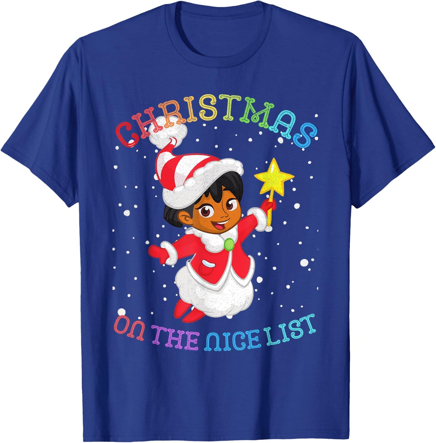 Christmas African American Girl Angel: On the Nice List T-Shirt - T-Shirt | Royal