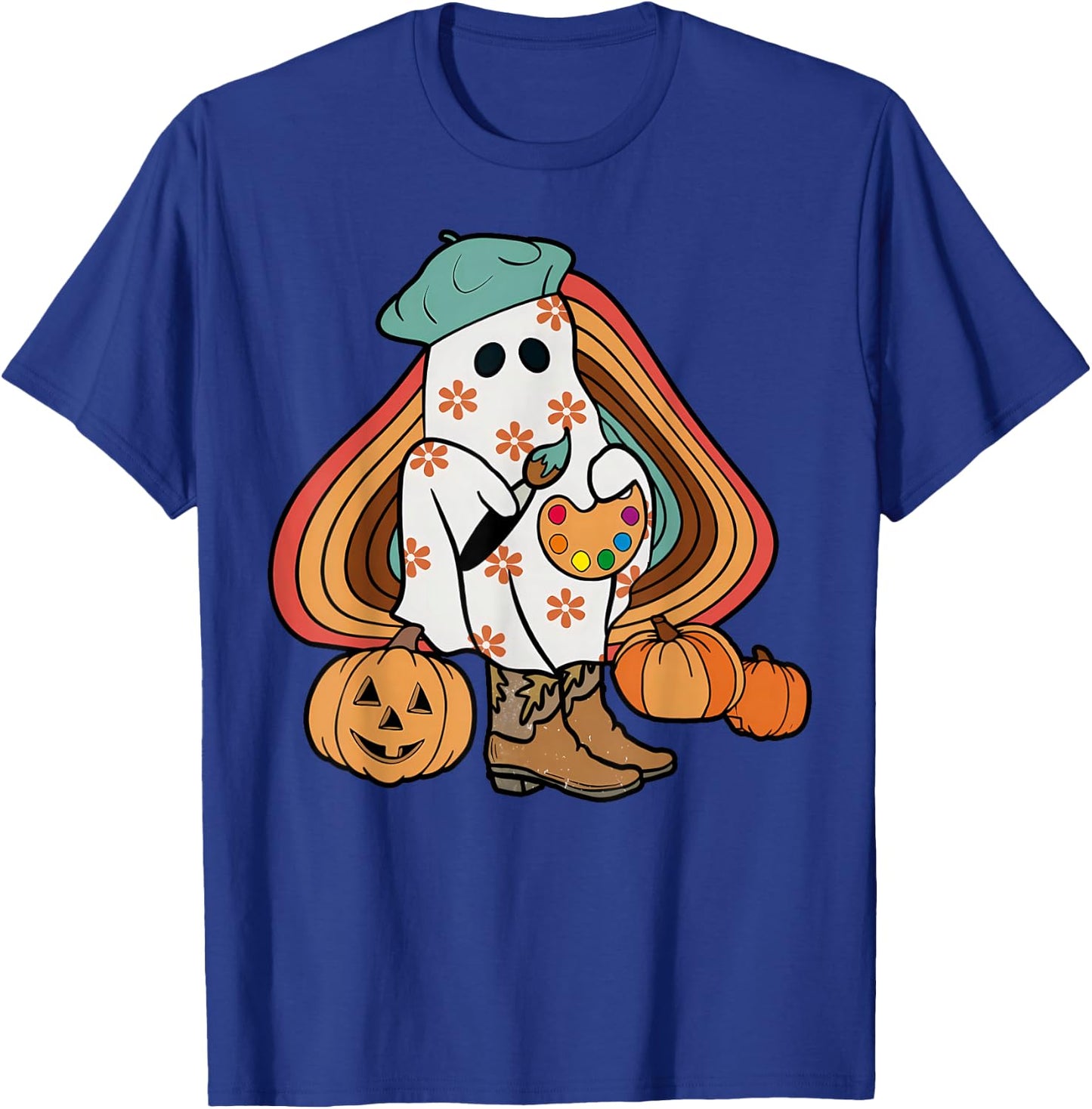 Art Teacher Painting Brushes Retro Pumpkin Ghost Artist T-Shirt - T-Shirt | Royal
