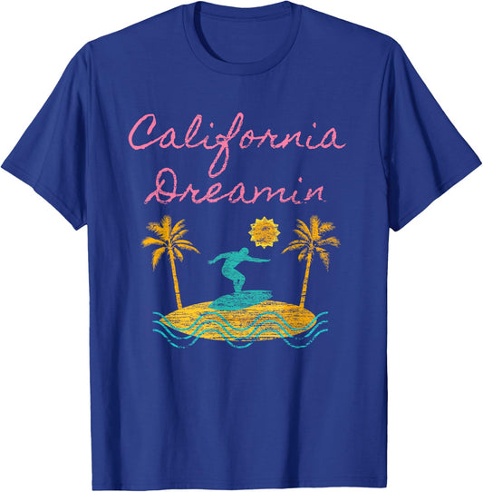 California Dreamin Surfing Retro Dreaming T-Shirt - T-Shirt | Royal
