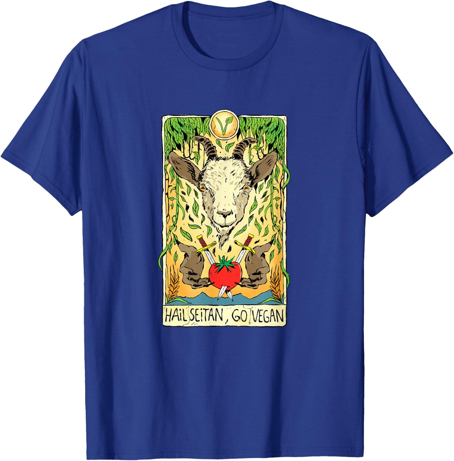 Hail Seitan Go Vegan Tarot Card Goat for Vegansim Lifestyle T-Shirt - T-Shirt | Royal
