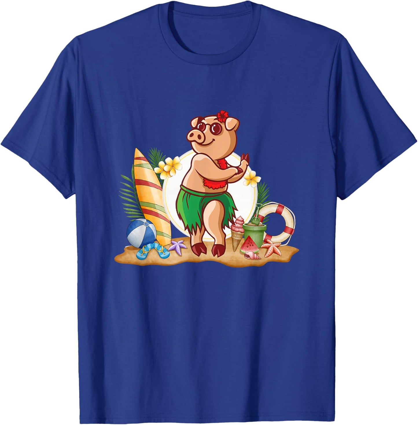 Hawaiian Luau Pig Drinking Coconut Summer Vacation T-Shirt - T-Shirt | Royal