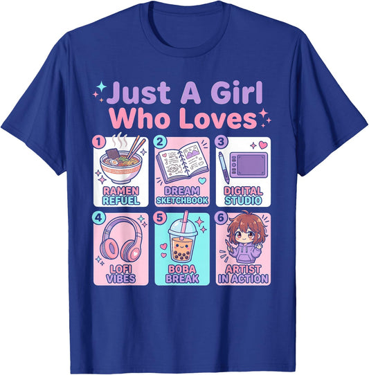 Just A Girl Who Loves Anime Ramen and Sketching Japan T-Shirt - T-Shirt | Royal