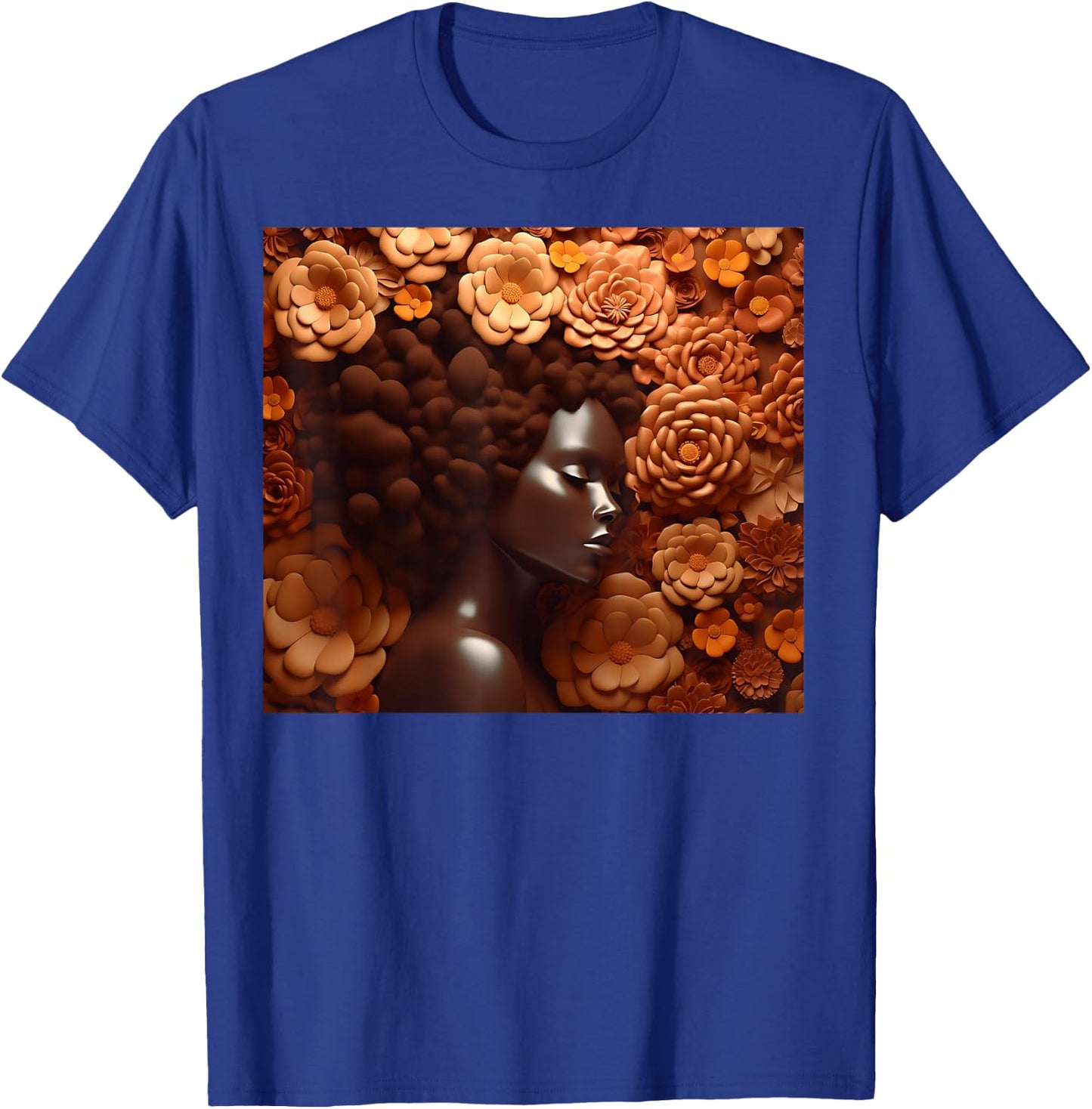 Afro Woman Floral Black Queen Puff Art Melanin Magic Orange T-Shirt - T-Shirt | Royal