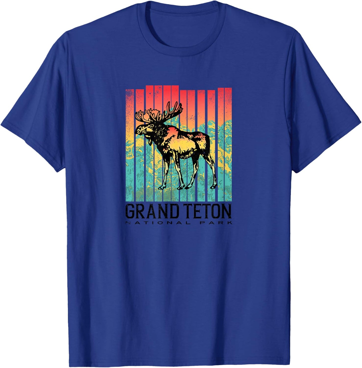 Grand Teton National Park Retro Colorful Moose T-Shirt - T-Shirt | Royal