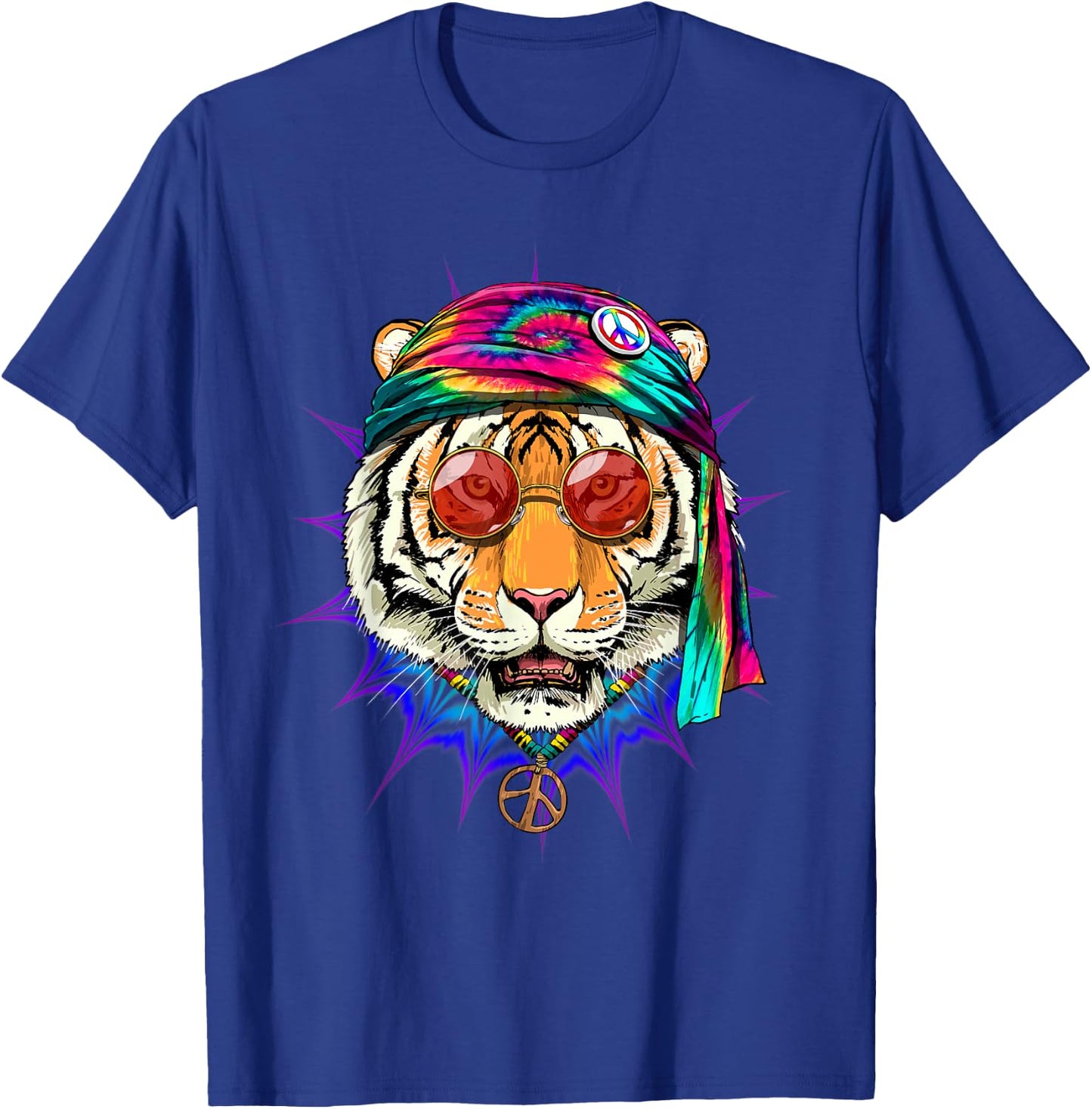 Tie Dye Hippie Tiger Hippiness Peace Love Tiger T-Shirt - T-Shirt | Royal