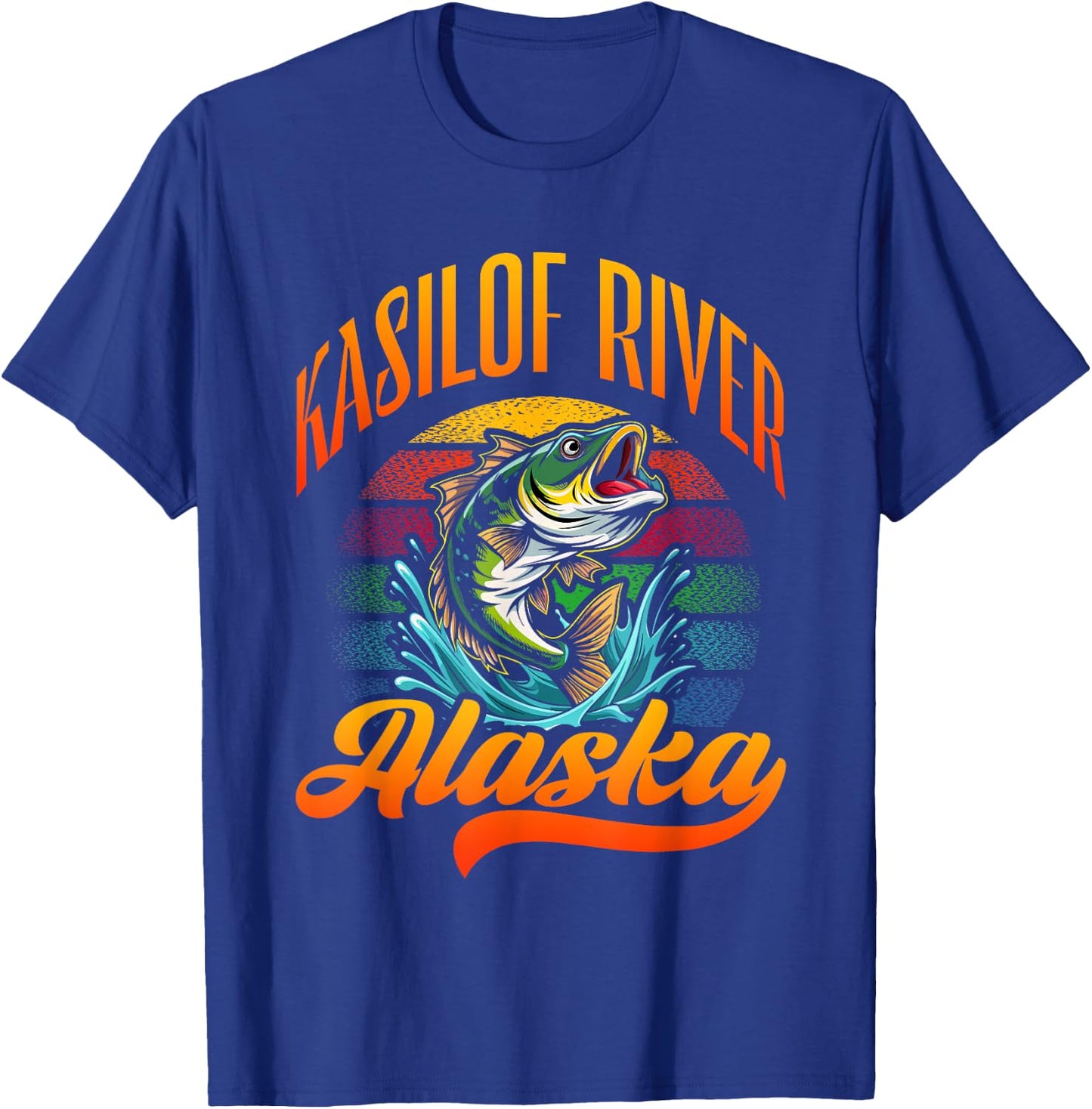 KASILOF RIVER, ALASKA, a Fishing Retro Sunset Design T-Shirt - T-Shirt | Royal
