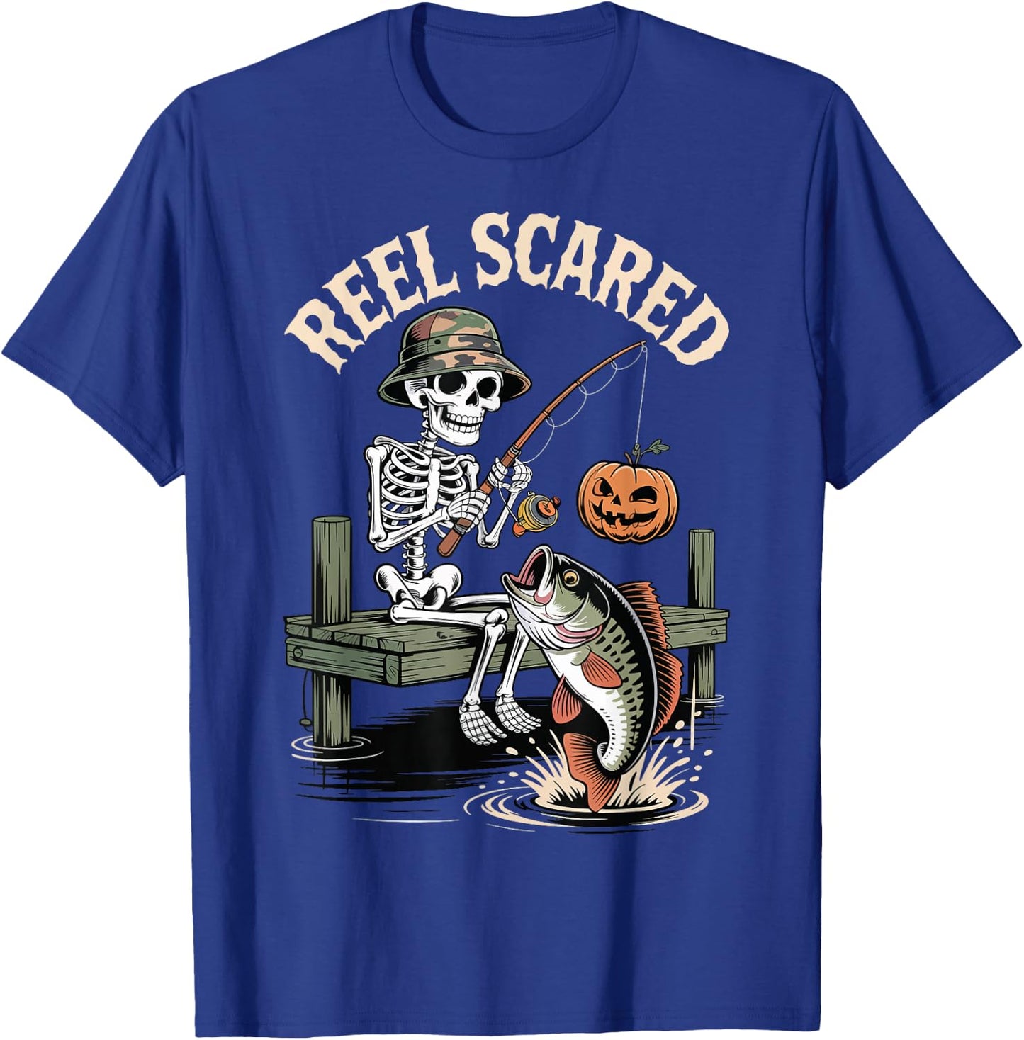 Reel Scared Funny Fishing Halloween T-Shirt - T-Shirt | Royal
