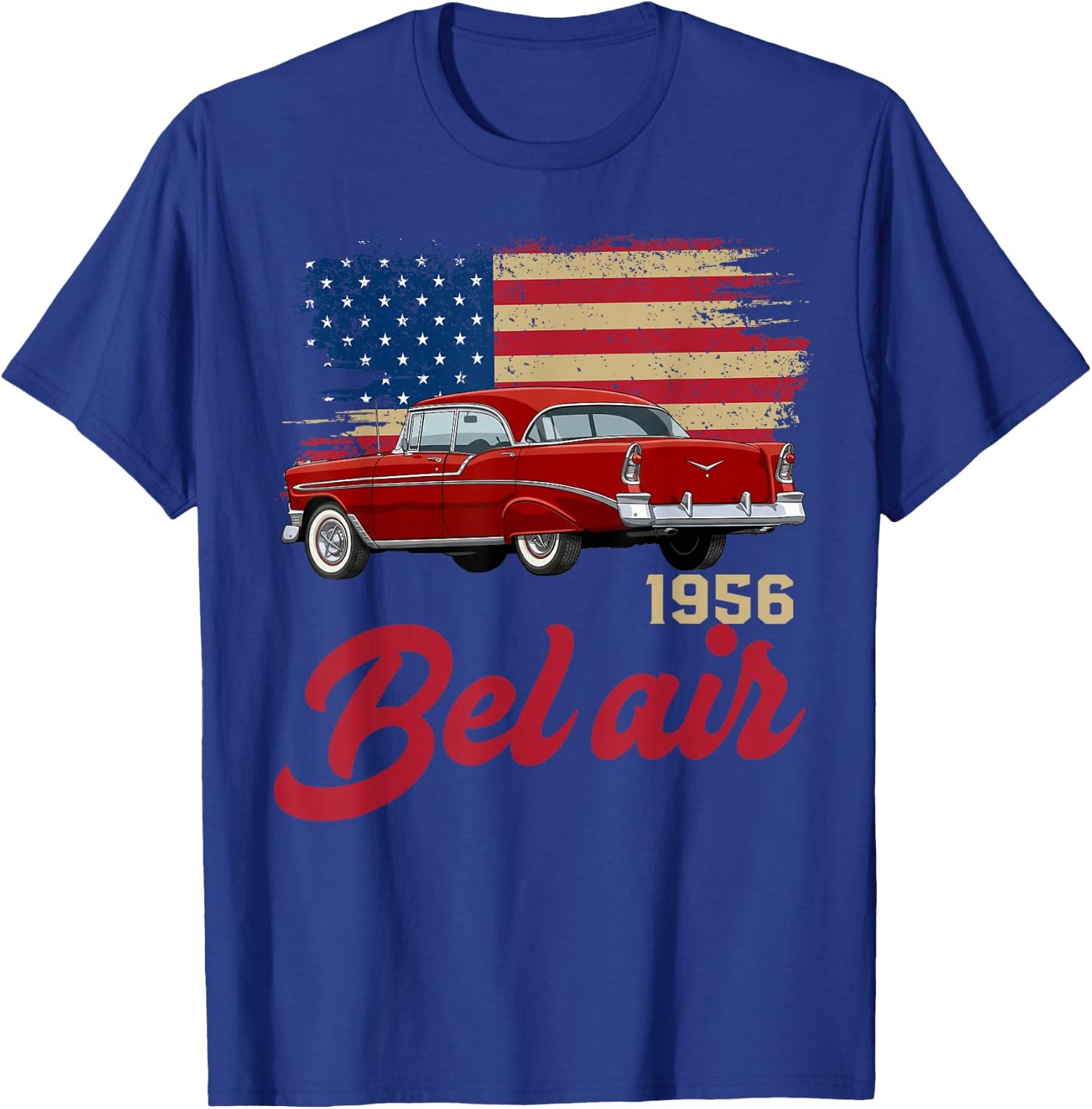 1956 56 Bel air American Flag 90s Silhouette Old Classic T-Shirt - T-Shirt | Royal