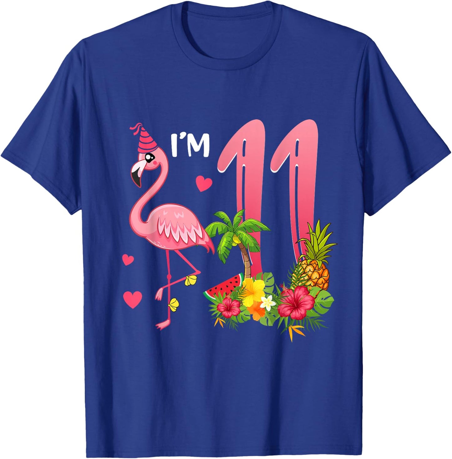 I'm 11 Year Old Flamingo Tropical Theme 11th Birthday Girl T-Shirt - T-Shirt | Royal