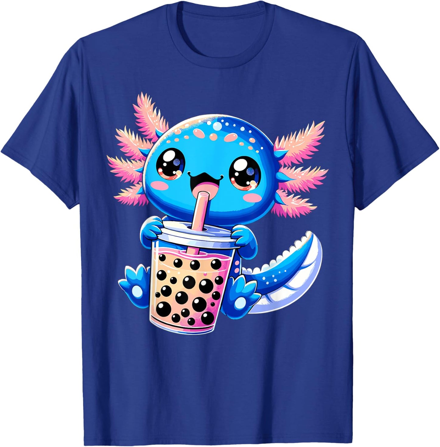 Axolotl Bubble Boba Tea Anime Cute Kawaii Blue Axolotl T-Shirt - T-Shirt | Royal