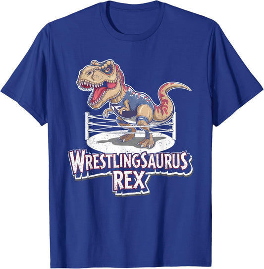 Wrestling Saurus Rex Funny Wrestler Dinosaur Wrestle Grunge T-Shirt - T-Shirt | Royal