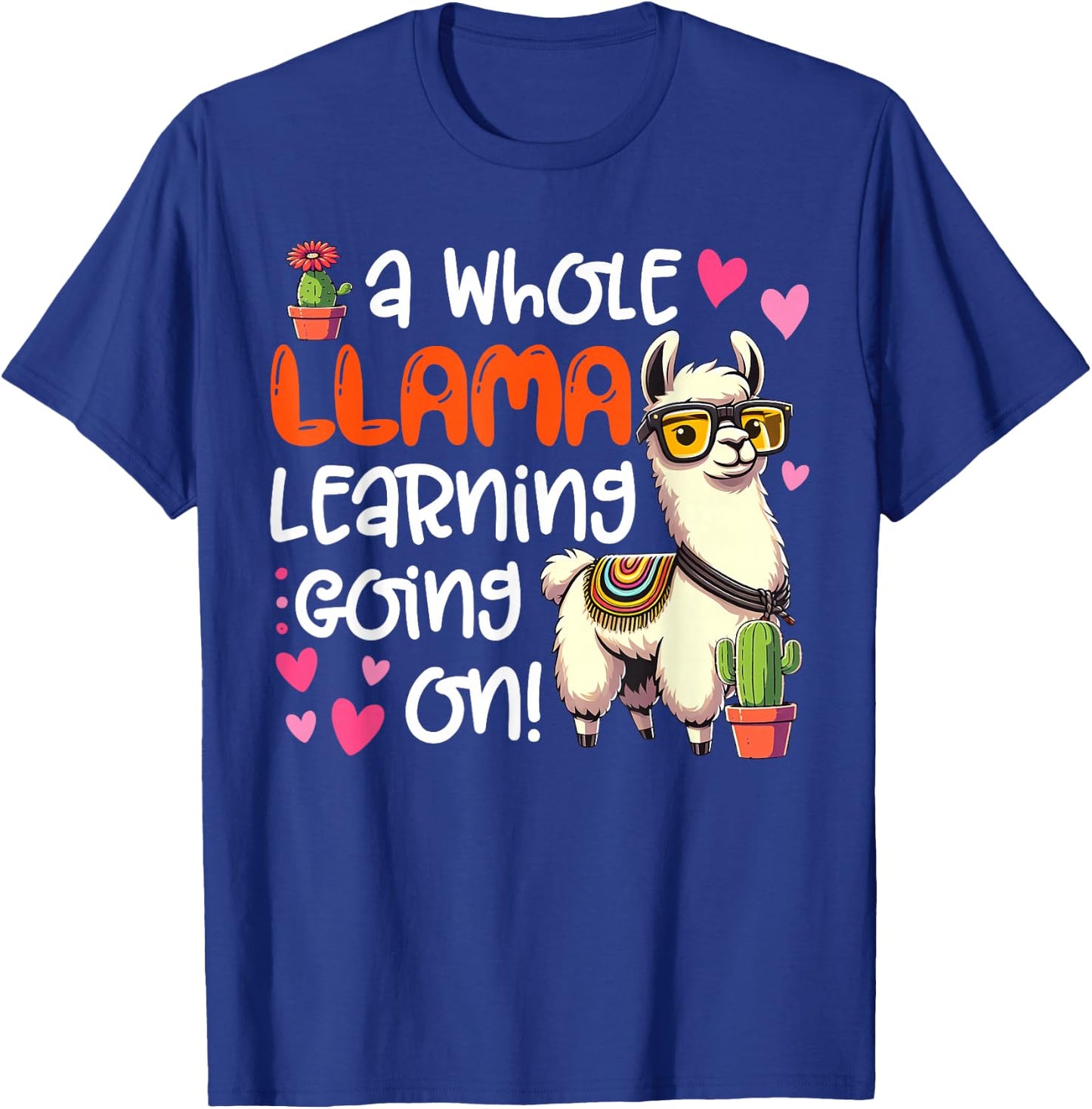 Llama Learning Teachers Students Alpaca Lover Back To School T-Shirt - T-Shirt | Royal