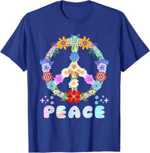 Peace Sign Flowers 60s and 70s Peace Flower Power , black T-Shirt - T-Shirt | Royal