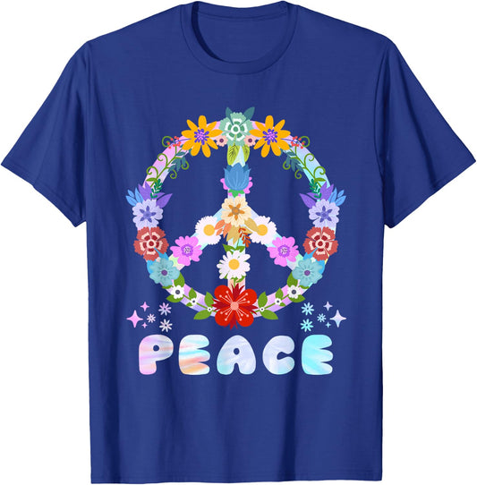 Peace Sign Flowers 60s and 70s Peace Flower Power , black T-Shirt - T-Shirt | Royal