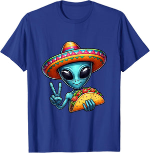Alien Eating Taco Cinco De Mayo Sombrero Mexican Fiesta T-Shirt - T-Shirt | Royal