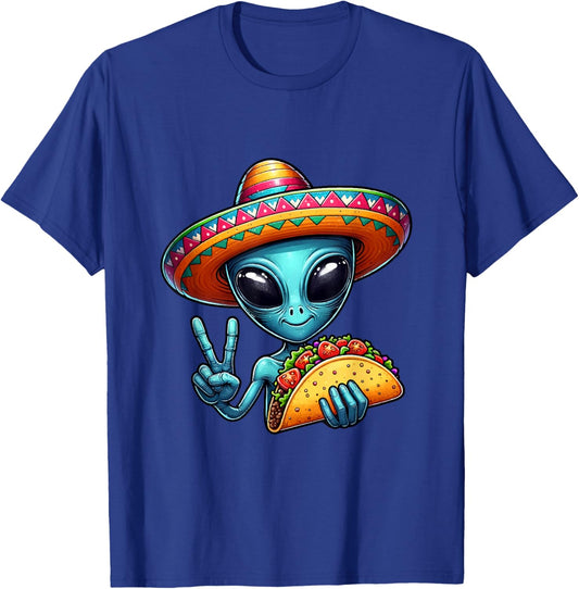 Alien Eating Taco Cinco De Mayo Sombrero Mexican Fiesta T-Shirt - T-Shirt | Royal