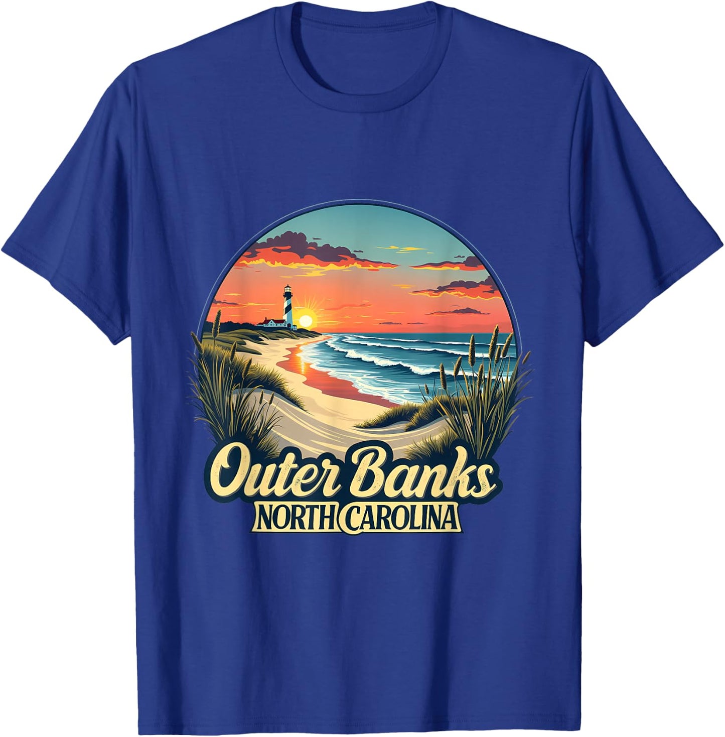 Outer Banks North Carolina Coastal Sunset Beach Lighthouse T-Shirt - T-Shirt | Royal
