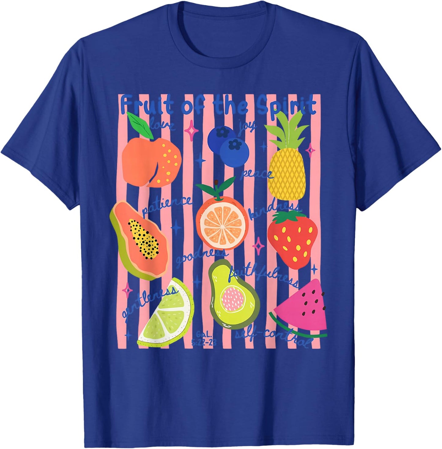 Stripe Fruit of The Spirit Fruit Summer Vacation Christian T-Shirt - T-Shirt | Royal