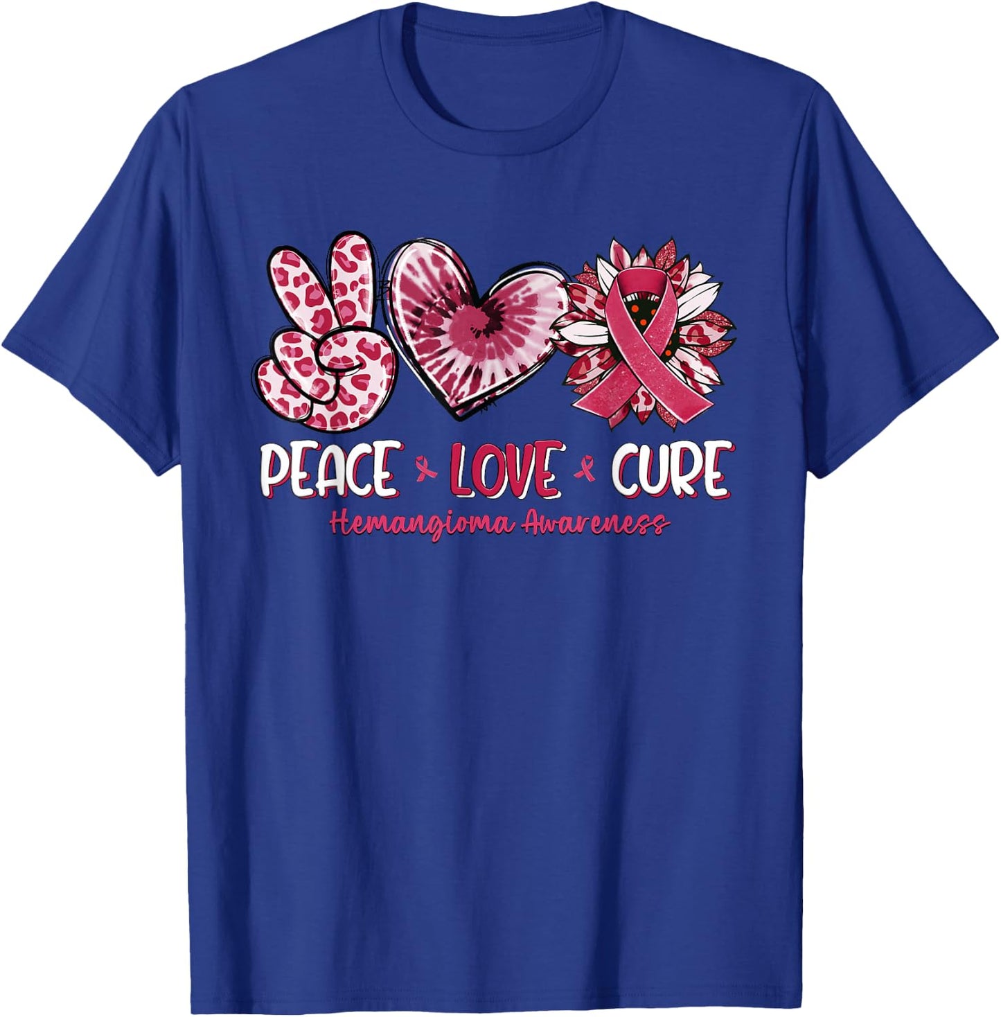 Peace Love Cure Sunflower Hemangioma Awareness T-Shirt - T-Shirt | Royal