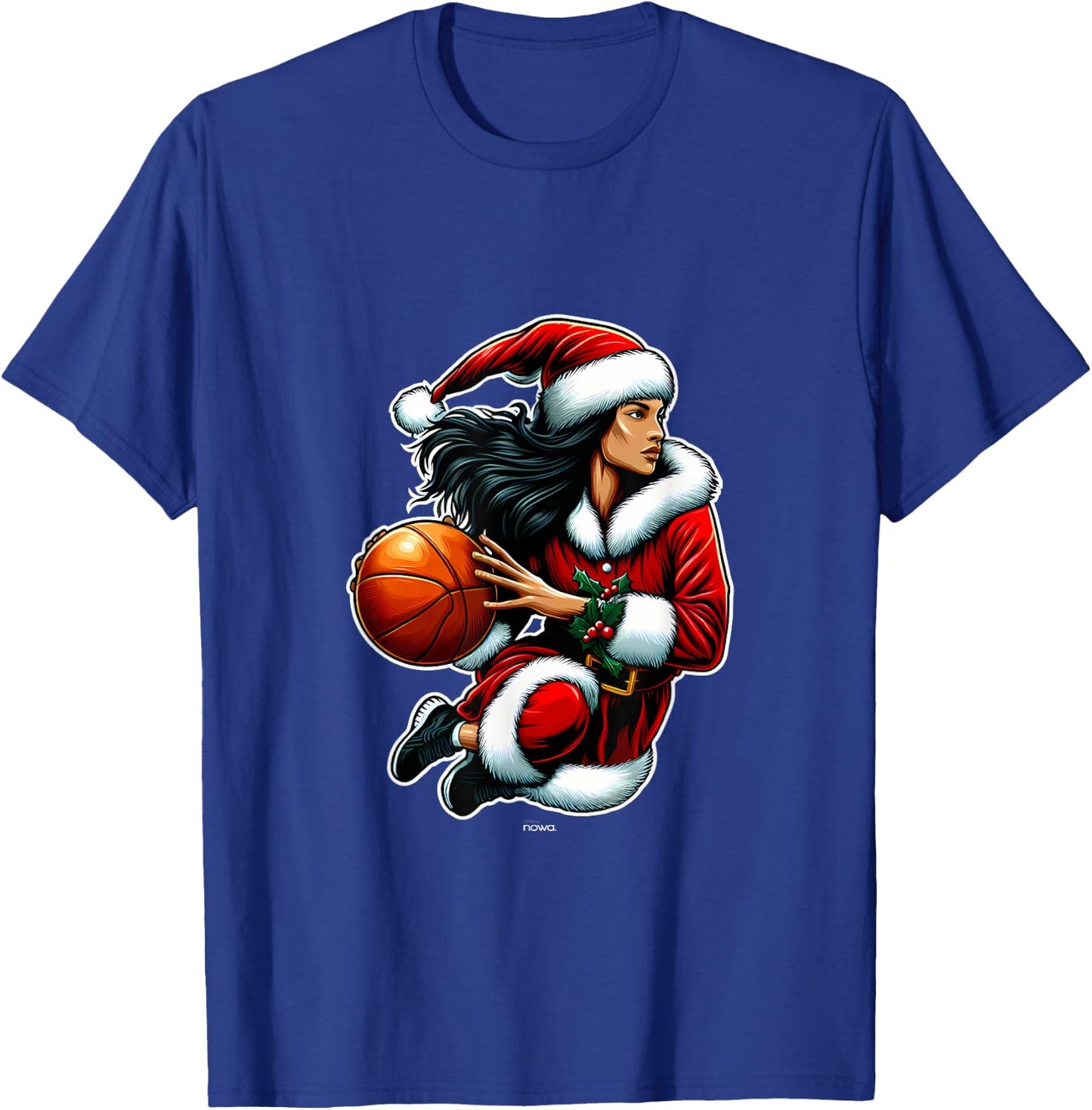 Pretty Miss Santa Claus Playing Basketball Christmas T-Shirt - T-Shirt | Royal