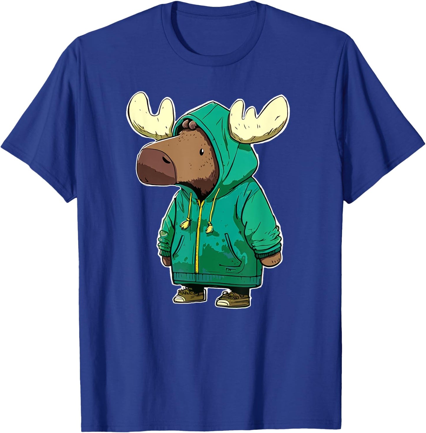 Cute Moose in a Jacket Very Cold Funny T-Shirt - T-Shirt | Royal