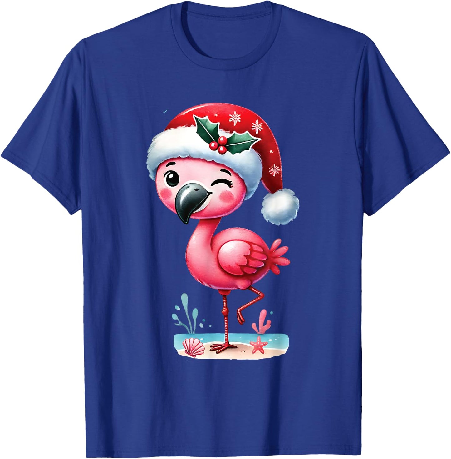 Christmas Cute Winking Flamingo Shirt Toddlers Kids Girls T-Shirt - T-Shirt | Royal