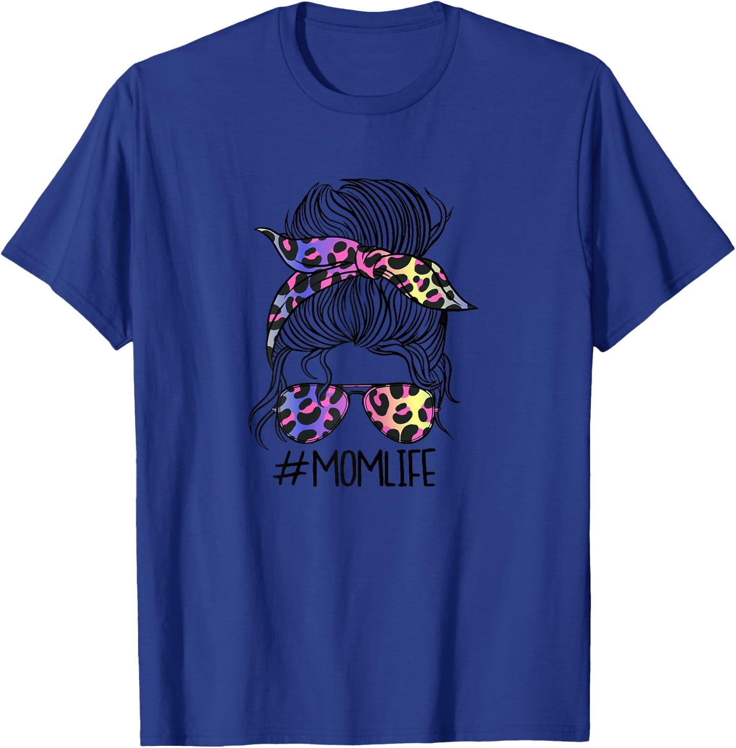 Women's #MOMLIFE Mom Life Leopard Print Rainbow , White, s T-Shirt - T-Shirt | Royal
