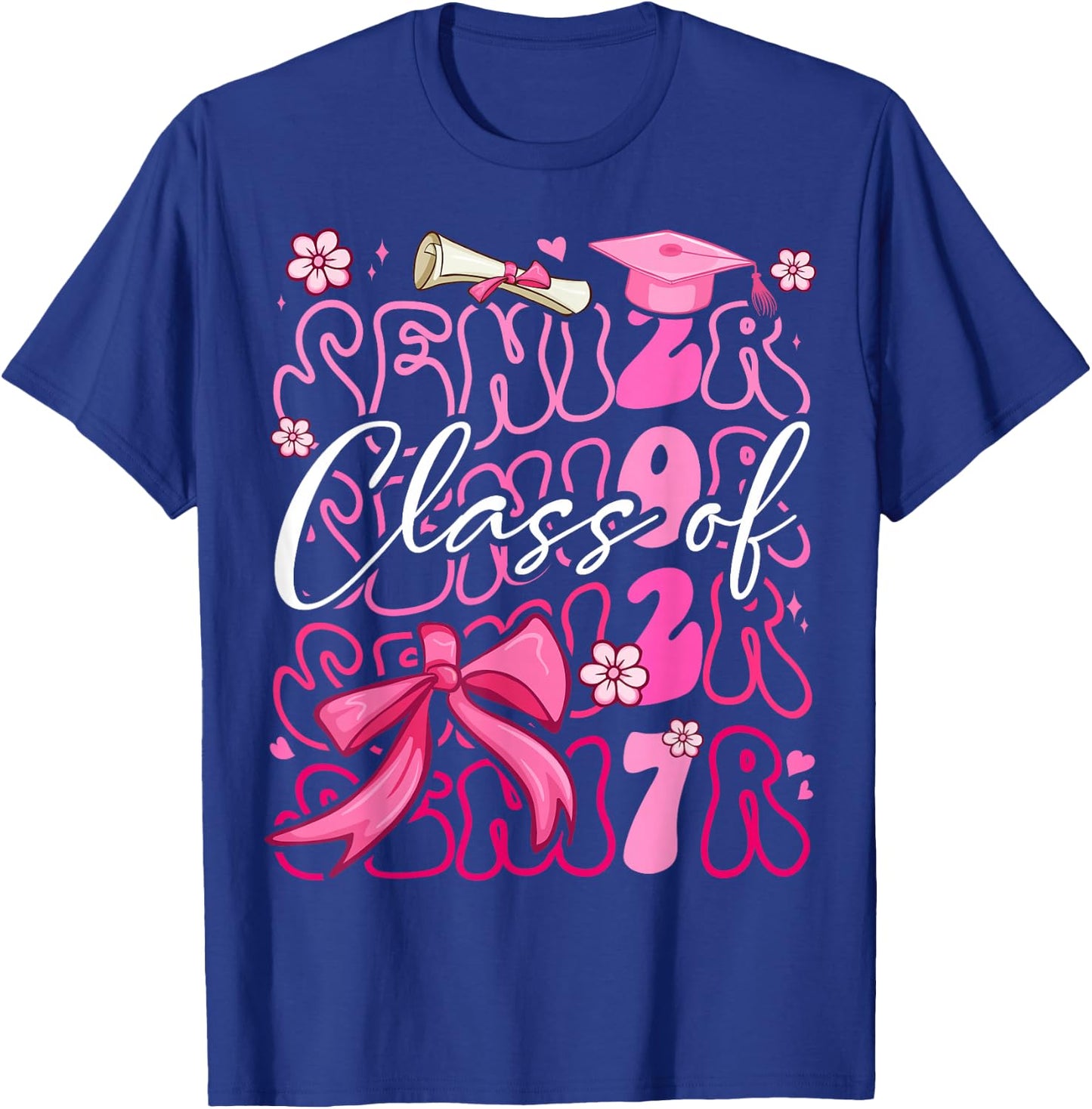 Class of 2027 Senior Cute Graduation Pink Bow 2027 Grad Girl T-Shirt - T-Shirt | Royal