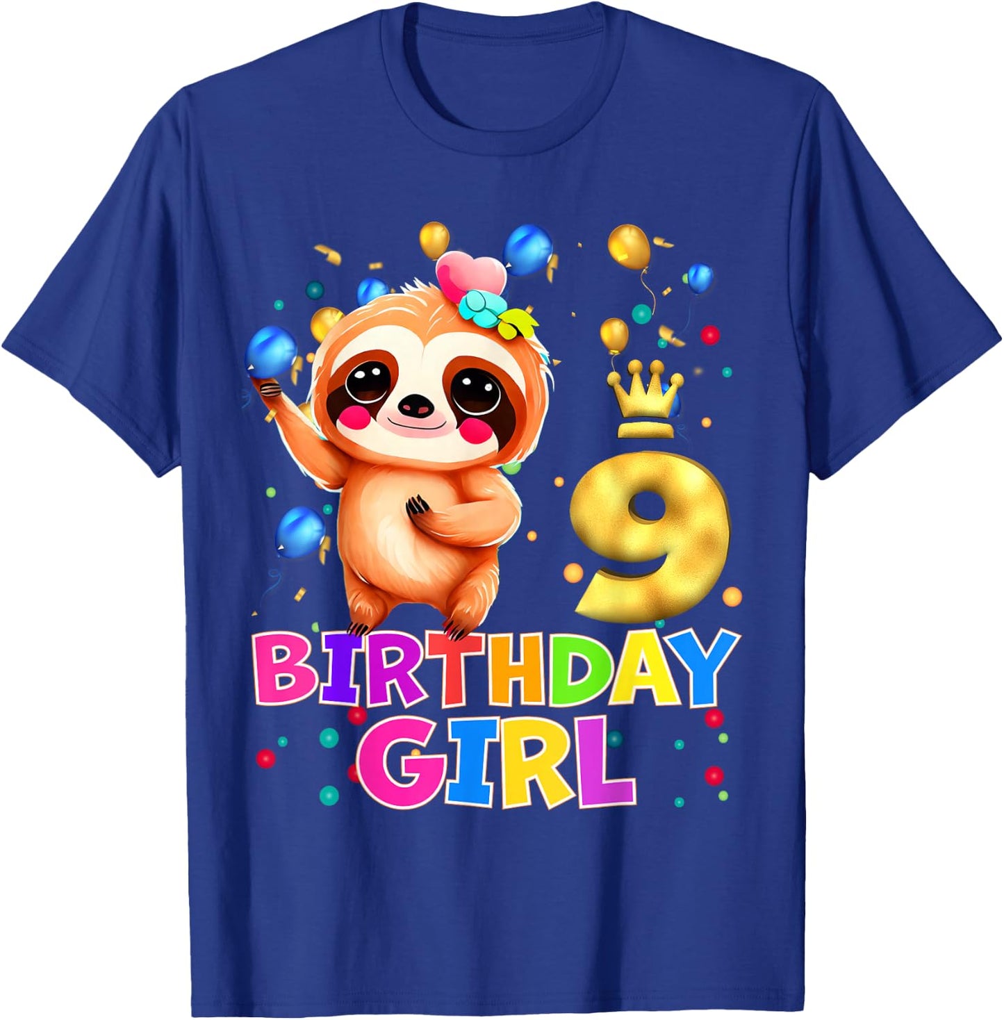 Sloth Kids 9 Year Old Sloth 9th Birthday Party T-Shirt - T-Shirt | Royal