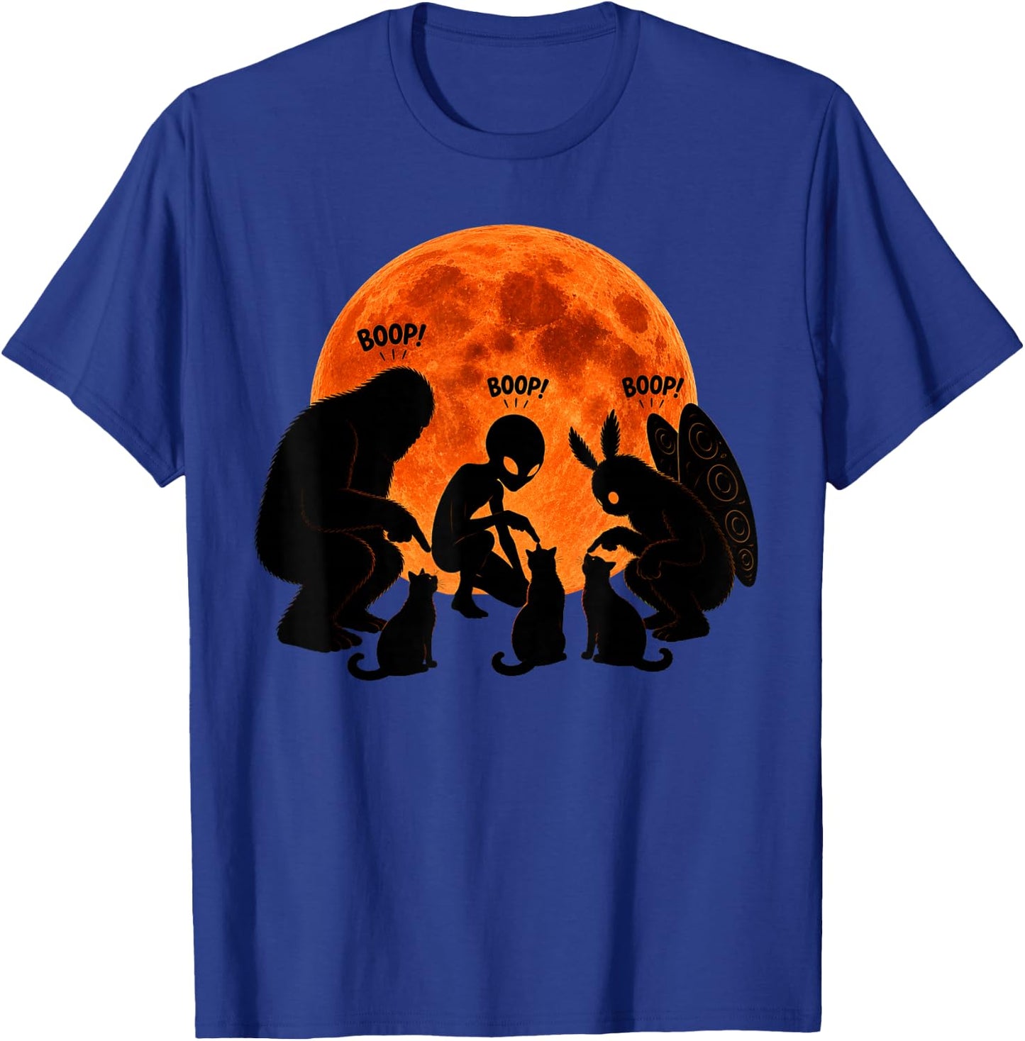 Bigfoot Boop Cat Alien Mothman Cats Full Moon Funny Cryptid T-Shirt - T-Shirt | Royal