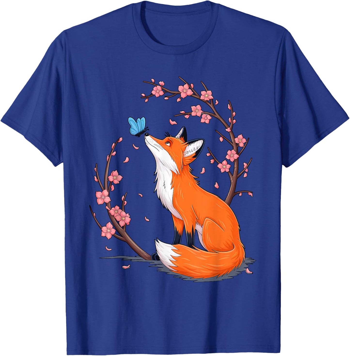 Fox Japanese Cherry Blossom Flower Vintage T-Shirt - T-Shirt | Royal
