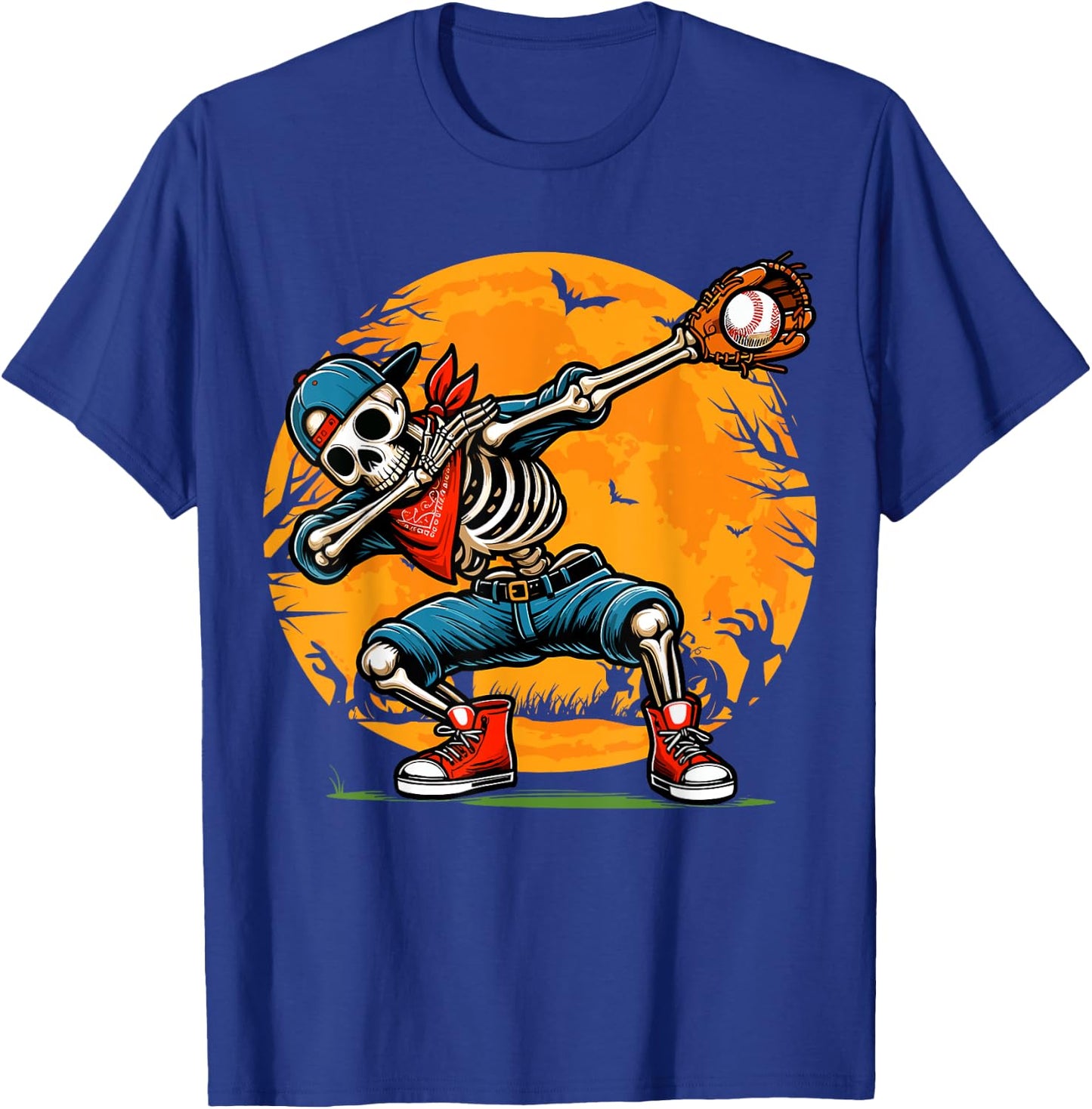 Dabbing Skeleton Baseball Halloween Spooky Baseball Player T-Shirt - T-Shirt | Royal