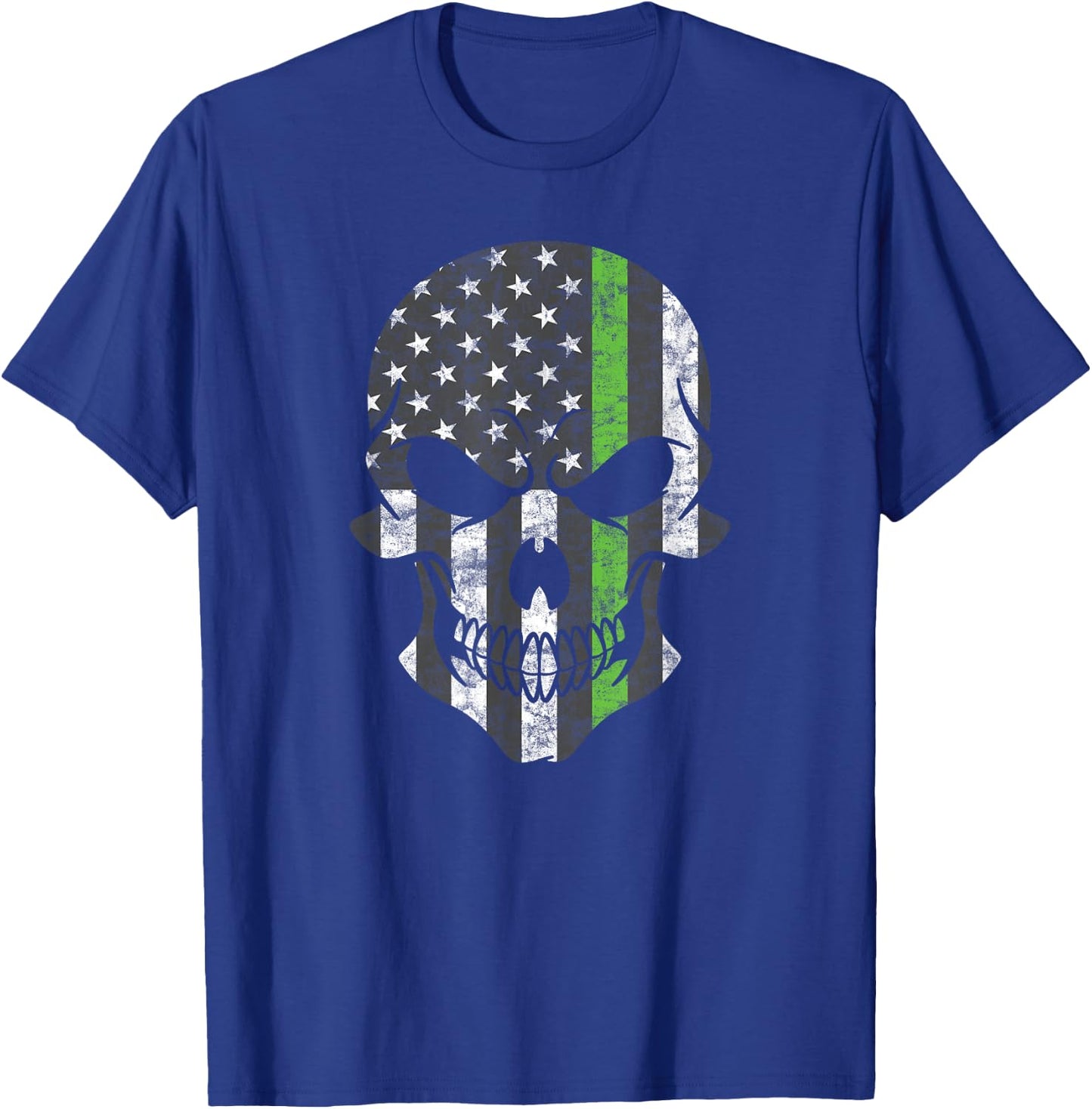 Green Thin Line USA Flag Skull Support Border Patrol Agents T-Shirt - T-Shirt | Royal