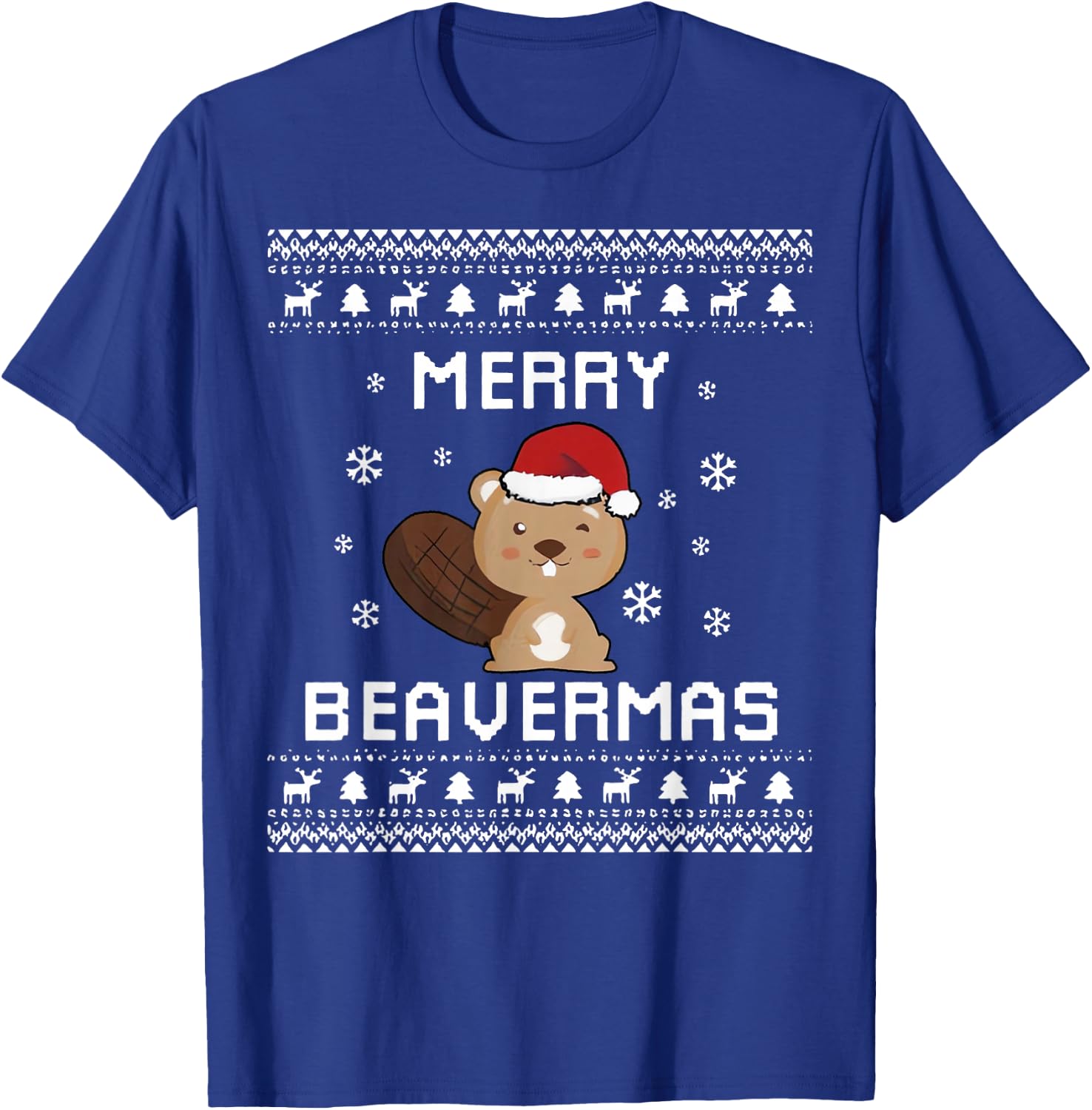 Merry Beavermas Beaver Ugly Christmas Holiday Winter Xmas T-Shirt - T-Shirt | Royal