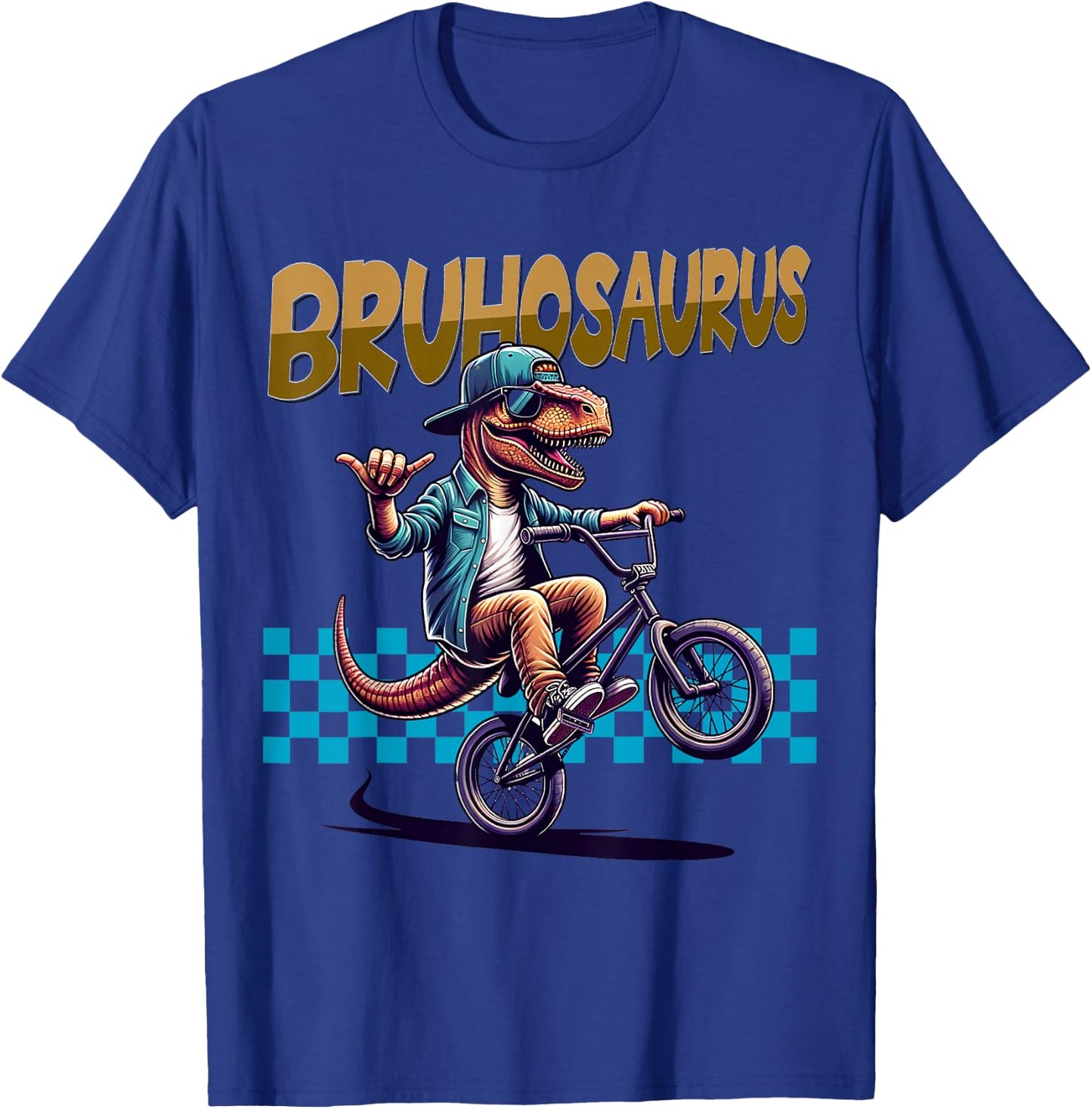BRUHOSAURUS: T-Rex Dinosaur Riding BMX Bike - Boys Bruh T-Shirt - T-Shirt | Royal