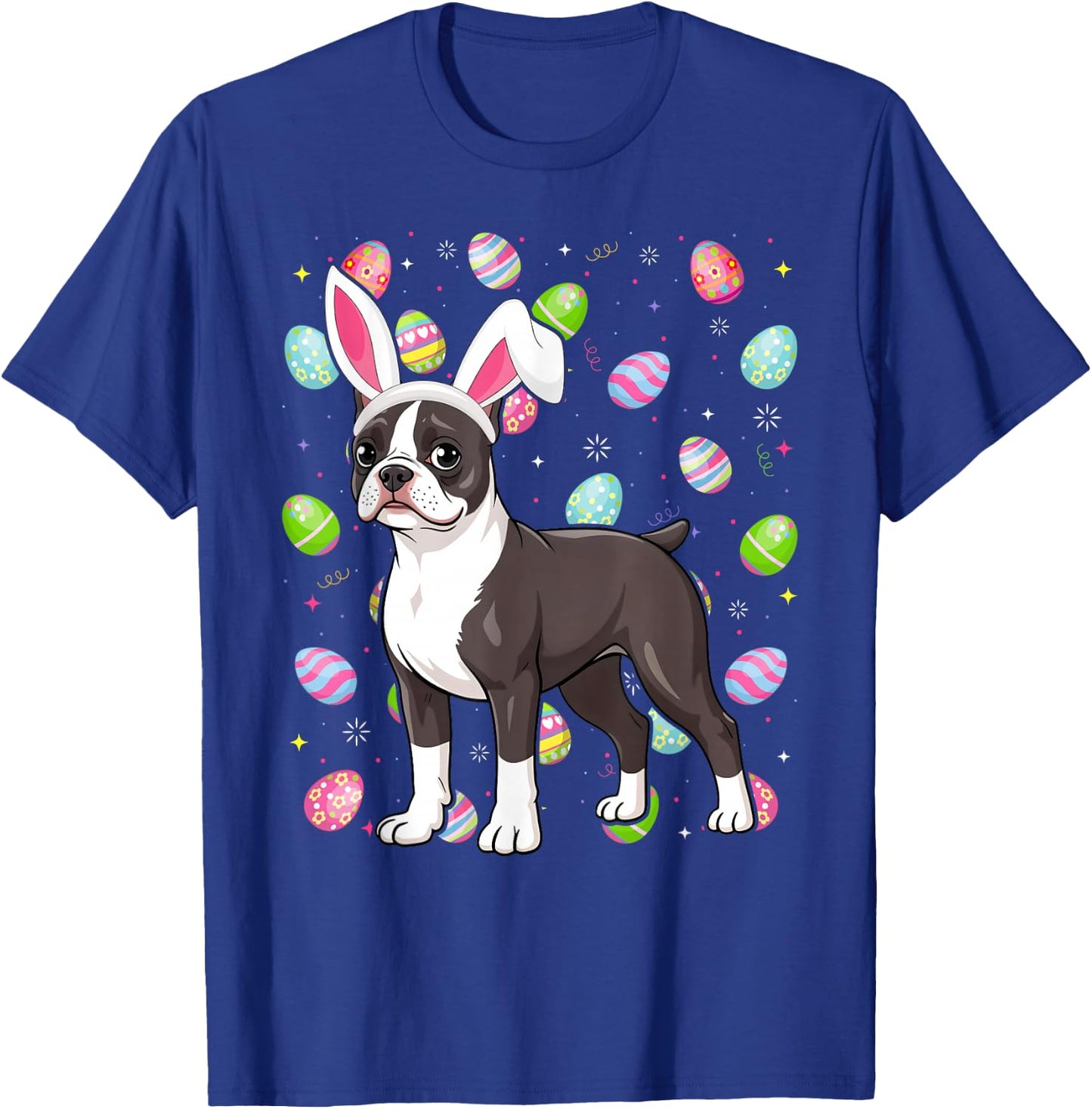 Boston Terrier Dog Happy Easter Egg Hunt Bunny Ear Easter T-Shirt - T-Shirt | Royal