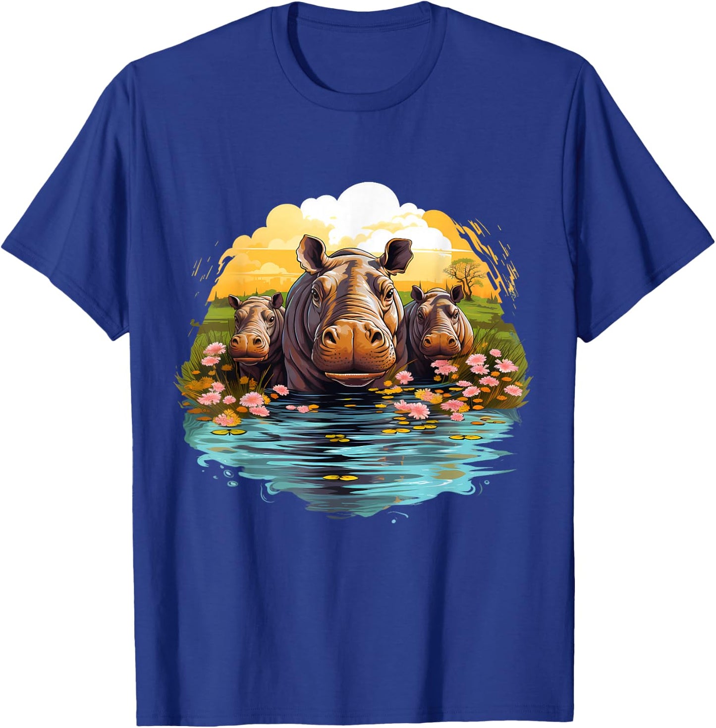 Hippo Floral Artwork Nature Wildlife Hippopotamus Savanna T-Shirt - T-Shirt | Royal