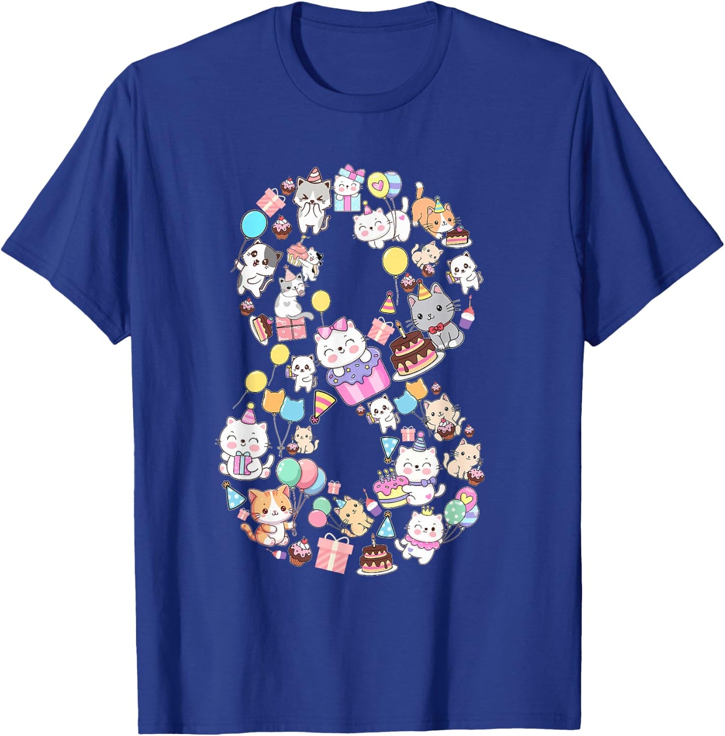8 Year Old Cat Lover 8th Birthday Cat Animals Themed T-Shirt - T-Shirt | Royal