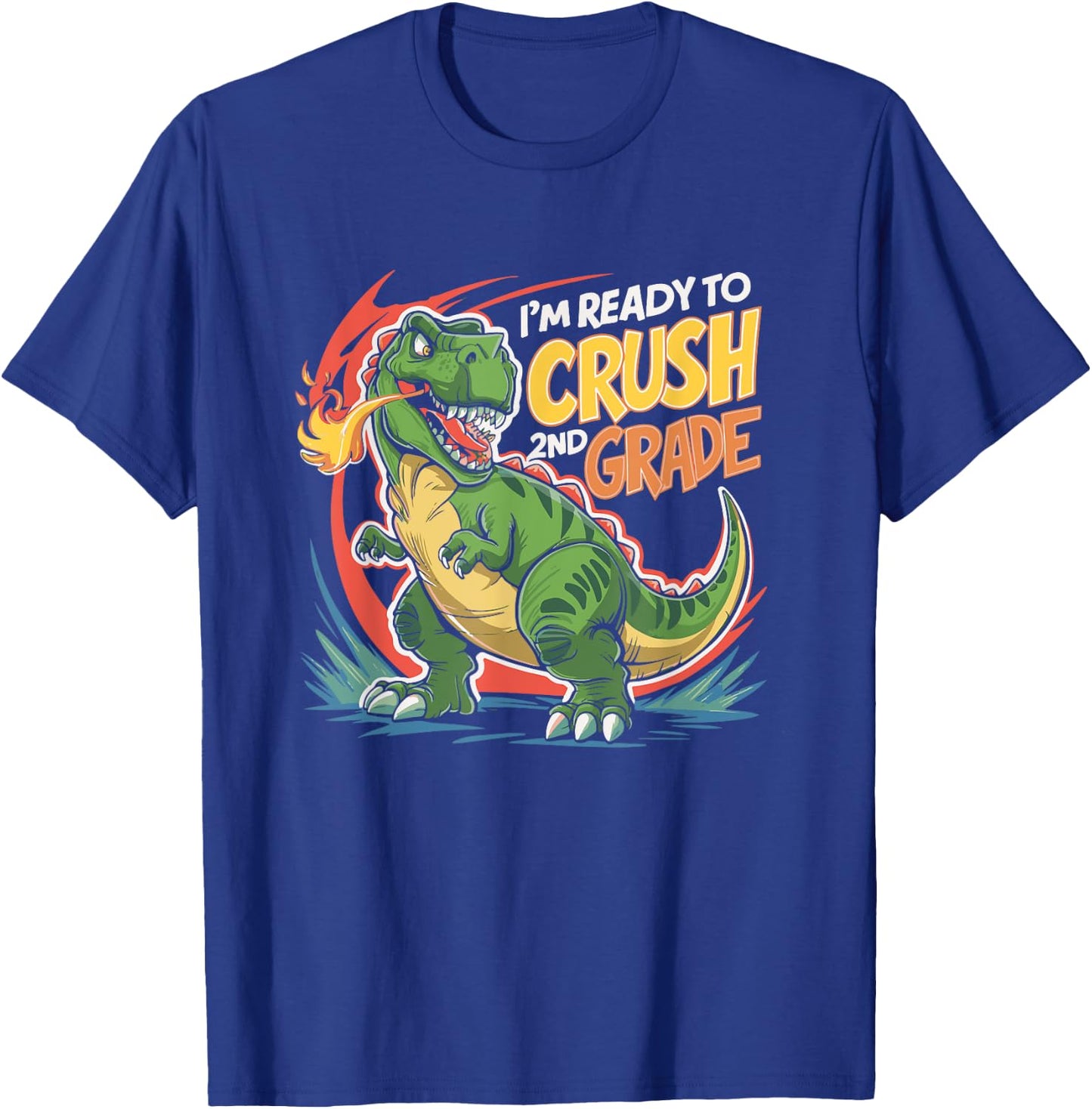 Boy Kid Ready To Crush 2nd Grade Dinosaur Back To School T-Shirt - T-Shirt | Royal