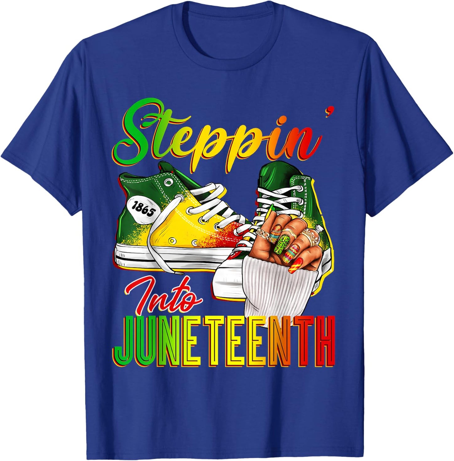 Women Steppin Into Juneteenth Afro African Sneakers Girls T-Shirt - T-Shirt | Royal