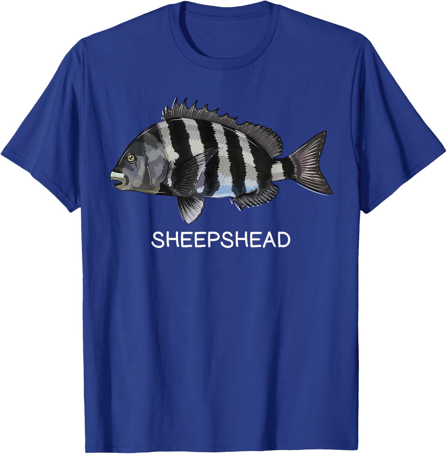 Sheepshead Gift Co. Sheepshead Saltwater Game Fish - Boys, Fishing Enthusiasts - - Short Sleeve - Black - Small - Classic Fit - Cotton, Polyester Blend T-Shirt - T-Shirt | Royal