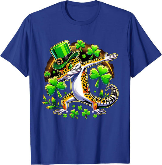 St Patricks Leprechaun Dabbing Leopard Gecko T-Shirt - T-Shirt | Royal