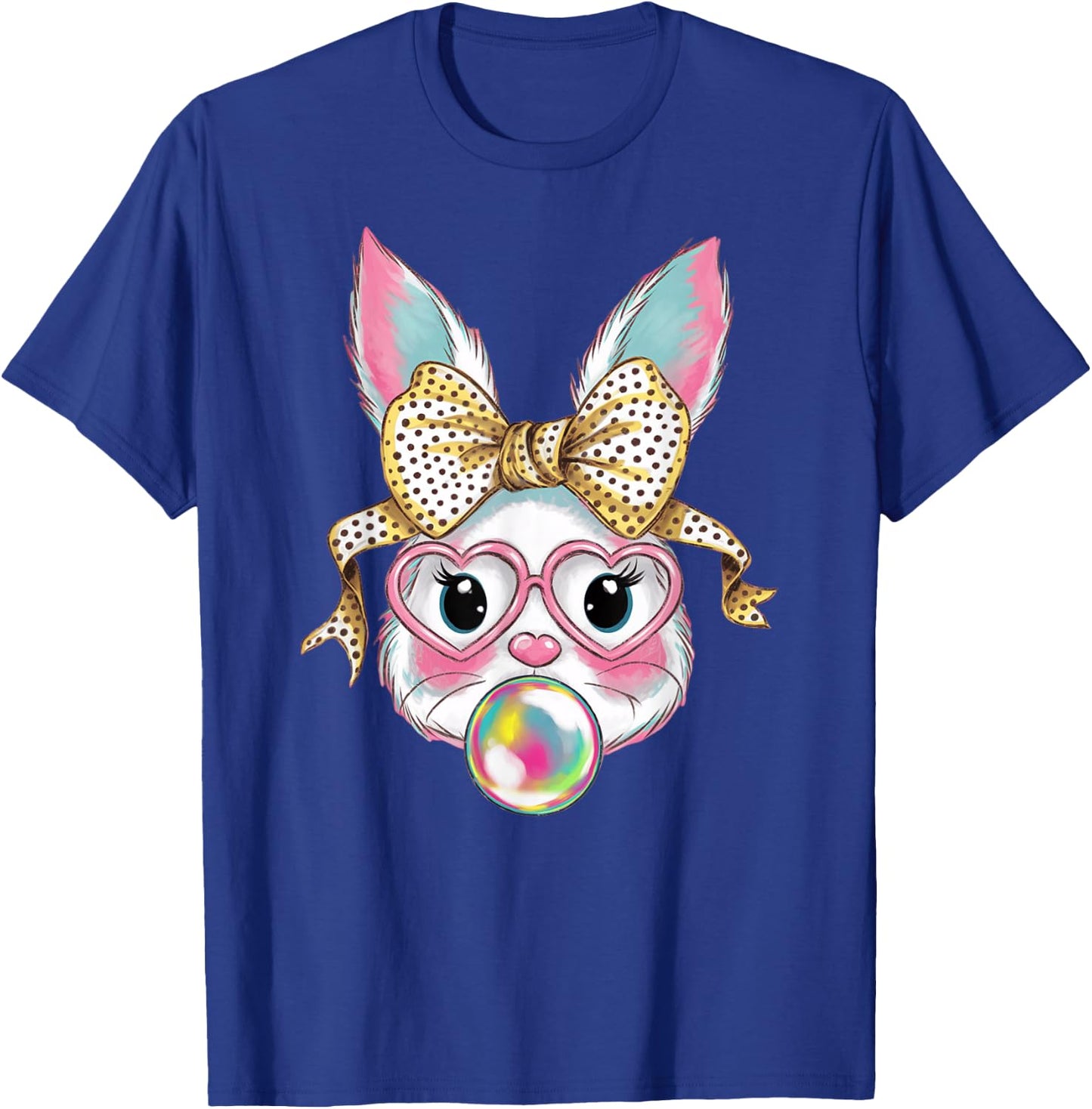 Cute Rabbit Bunny Face Blowing Bubble Gum Easter Day Girls T-Shirt - T-Shirt | Royal