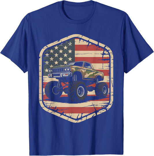 Monster Trucks USA Flag 4th July Monster Truck T-Shirt - T-Shirt | Royal