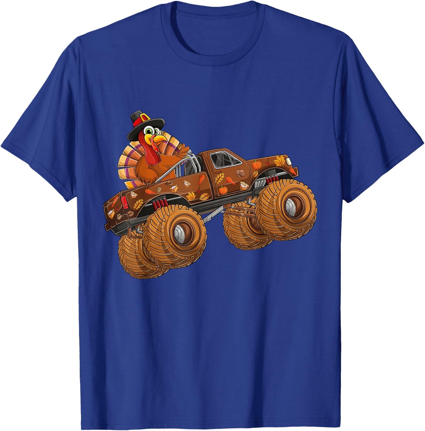 Funny Thanksgiving Turkey Day Riding Monster Truck Kids Boy T-Shirt - T-Shirt | Royal